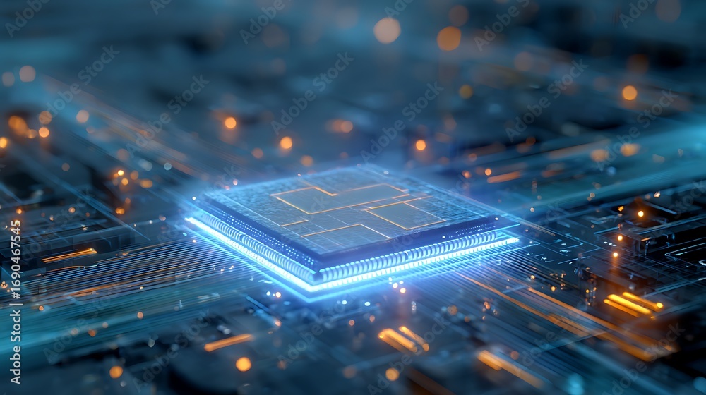 Advanced microchip technology motherboard with blue light effects and ...