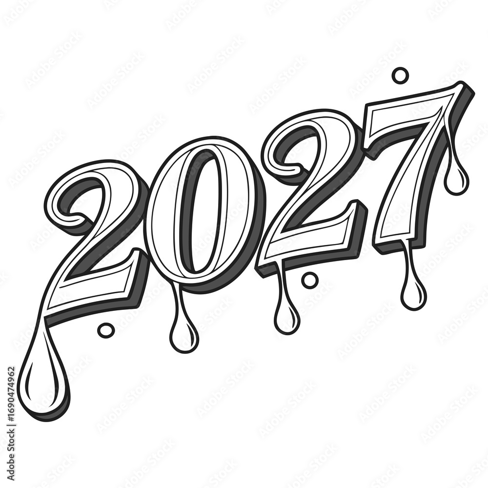 Image vectorielle Stock Stylized dripping numbers 2027 in a bold ...