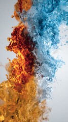 Wall Mural - abstract fire and ice smoke explosion collision blue orange yellow artistic photography
