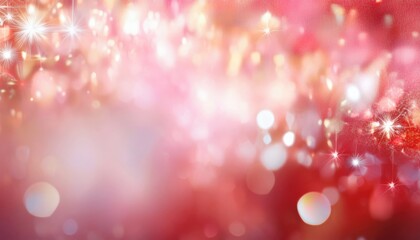 Wall Mural - sparkling red and pink bokeh background with glowing star light and festive glitter ideal for holiday wallpaper or banner