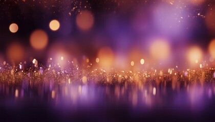 Wall Mural - glowing golden glitter and purple bokeh lights create dreamy festive abstract background for elegant wallpaper or luxury banner