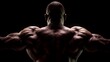 © Eniko - Hyperrealistic Muscular Male Displaying Prominent Back Muscles Under Dramatic Lighting on a Deep Black Background with Intense Detail and Definition