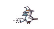 © Hermanto653 - Charming Witch on a Broom Whimsical Halloween Line Art Illustration