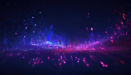 Wall Mural - glowing neon particle wave with vibrant pink and blue light trails on dark futuristic background for wallpaper or banner design