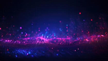 Wall Mural - glowing neon particle wave with vibrant pink and blue light trails on dark futuristic background for wallpaper or banner design