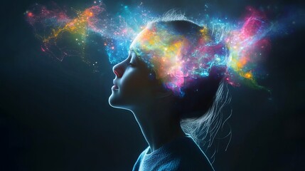 Wall Mural - Vibrant imagination explodes from young mind in awe inspiring cosmic visualization