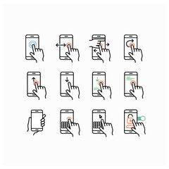 Minimal user interface icons for smartphone operations, vector flat style set for mobile app developers, clean digital platforms, and technology product design