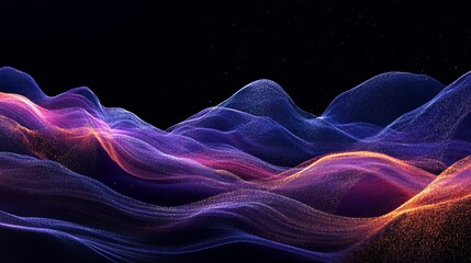 Wall Mural - Stunning abstract glowing waves of purple and orange particles shimmer against a starry night sky