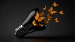 © pkproject - A light bulb emitting vibrant orange butterflies, symbolizing creativity, innovation, and the potential for transformation and change.