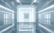 © fanjianhua - Futuristic white square corridor with bright glowing lights