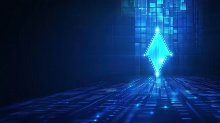 Abstract Blue Diamond on Digital Pathway