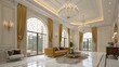 © Sharmin - Luxurious grand ballroom interior with high arched windows and ornate chandeliers