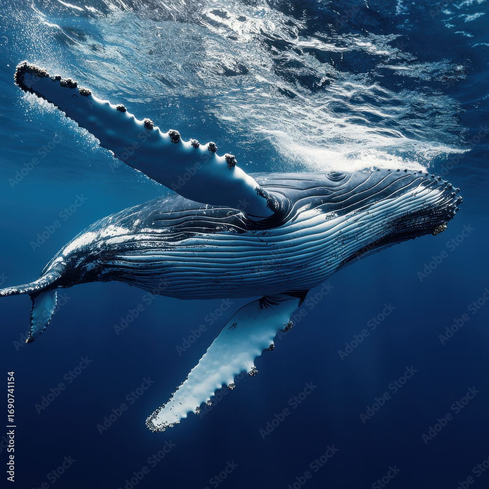 Ocean Majesty: A majestic humpback whale gracefully swims beneath the ...