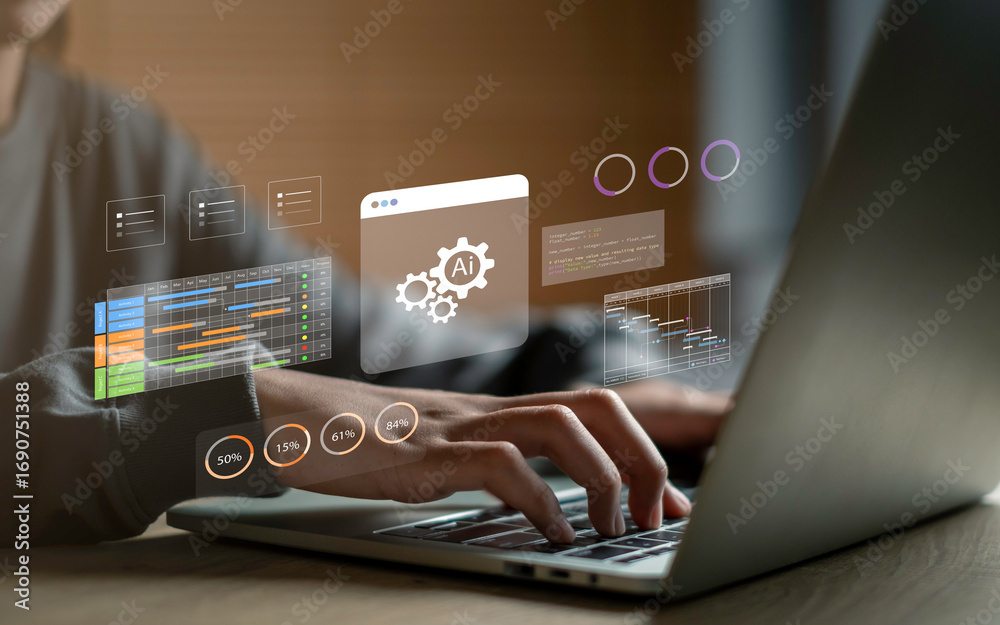 AI automation workflow and project management concept with digital ...