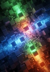 Energetic cube stream, a complex colorful digital network landscape