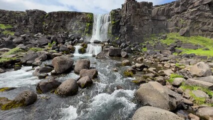 Canvas Print - beautiful view of oxararfoss in iceland.