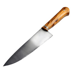 Artisan chef?s knife with wood handle isolated on transparent background