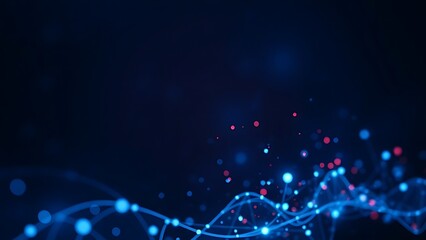 Futuristic data visualization with glowing blue particles on a dark background, symbolizing advanced technology.