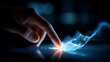 © Катерина Євтехова - A glowing touchscreen where a hand interacts with predictive graphs market curves illuminating in blue light atmosphere of innovation foresight and technological advancement