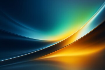 Wall Mural - Dynamic abstract background with flowing light curves in blue, green, and yellow tones on smooth gradient backdrop. Ai generative.