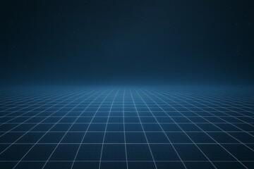 Wall Mural - Futuristic grid floor with glowing lines under starry sky on dark blue background, ideal for tech, sci-fi, or digital concepts copyspace. Ai generative