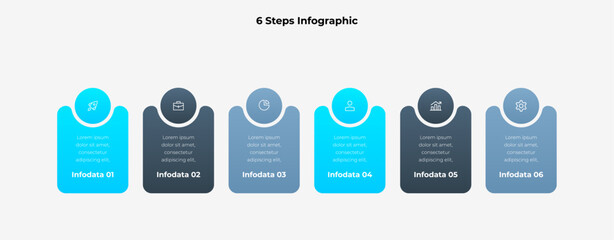Wall Mural - six step blue infographic for modern business or educational presentations