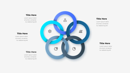 Wall Mural - modern infographic design showcasing interconnected rings in shades of blue, representing business o