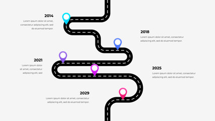 Wall Mural - timeline infographic with road path and milestone markers for business planning