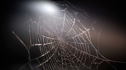 Intricate spider web captured in soft lighting with focus on details