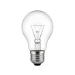 © Md - A clear incandescent light bulb with a visible filament and a metallic screw base, isolated on a white background, representing illumination.