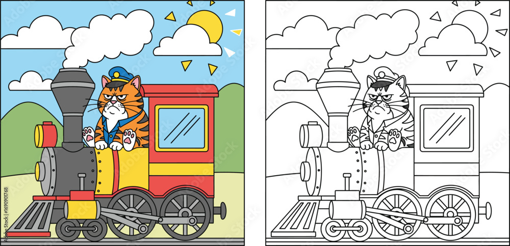 Grumpy Tiger Train Conductor Stock Vector | Adobe Stock