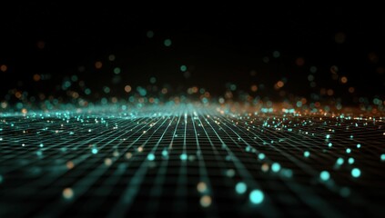 Abstract digital landscape of glowing particles