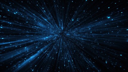 Wall Mural - Blue neon light rays explode on dark night background. 