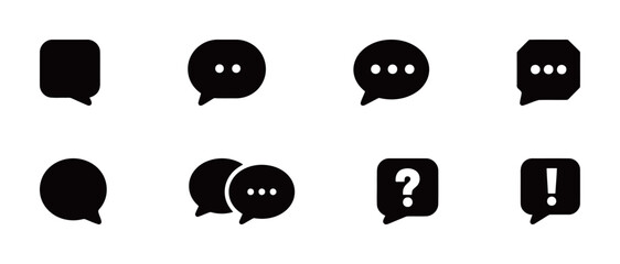 A collection of various vector icons representing communication, conversation, chat, and information exchange on a white background.