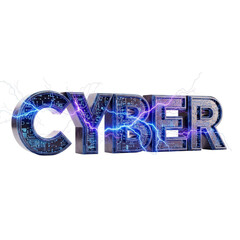 Cyber security digital technology background with lightning and circuit board design effect for tech banner on transparent background