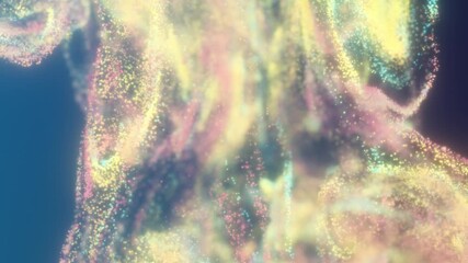Poster - soft pastel-colored glittery particles flow through a fluid cloud-like motion