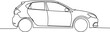 © Design Vault - A minimalist continuous oneline drawing of a modern hatchback car in side profile view
