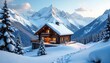 © Nattakarn - Cozy chalet nestled in a snow-capped mountain range, perfect for a winter climbing adventure  Imagine the crisp mountain air and stunning views from this idyllic retreat ,  landscape,  escape