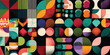 © Md Alamgir Artworks - Abstract geometric collage with circles squares and lines vibrant colors and textured surface full frame design