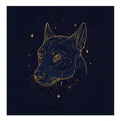  Artistic illustration of a dog’s head with stars and cosmos background  