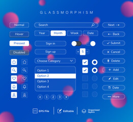 glassmorphism ui kit – modern web & app interface elements (buttons, forms, menu, icons, widgets)