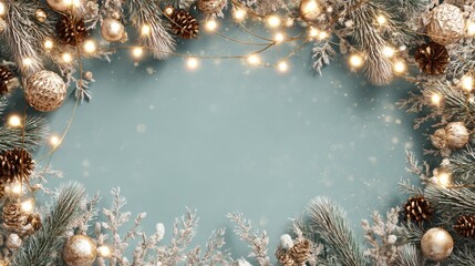 Wall Mural - christmas frame mockup template with lights and ornaments decoration