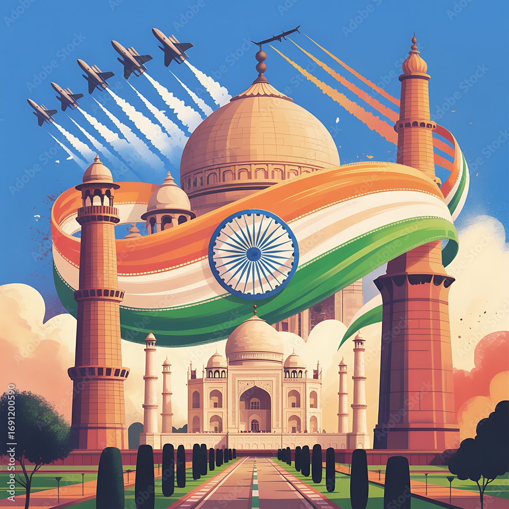 India's Majestic Taj Mahal A Celebration of Independence Day Stock ...