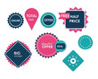 © MOHAMMED - Collection of colorful sale and offer tags and badges with text like total sale, free half price, limited offer, big discount, online, and deal isolated on transparent background