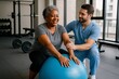 © Far Eastern Jupiter - Kinesiotherapist helping senior woman during rehabilitation exercise