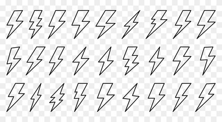 Lightning bolt line icon set