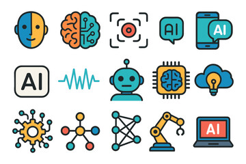 Ai technology icons: robotics, neural networks, and innovation concepts