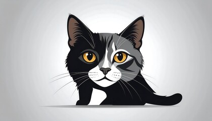 cartoon cat portrait, black and white, looking directly at viewer