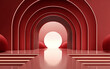 © fanjianhua - Modern geometric archway with smooth red surfaces and a bright center