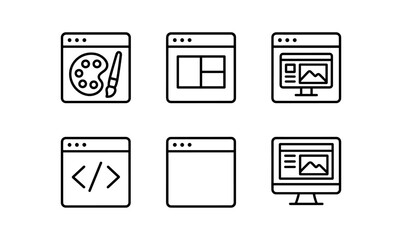 Minimalist icons of website design and development tools